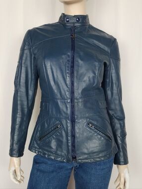 Vtg 80s Dropos blue leather moto jacket XS-S